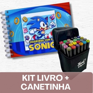 Livro de Colorir SONIC + CANETINHAS–50 Folhas • Capa Holográfica Brilhante em Oferta na Shopee