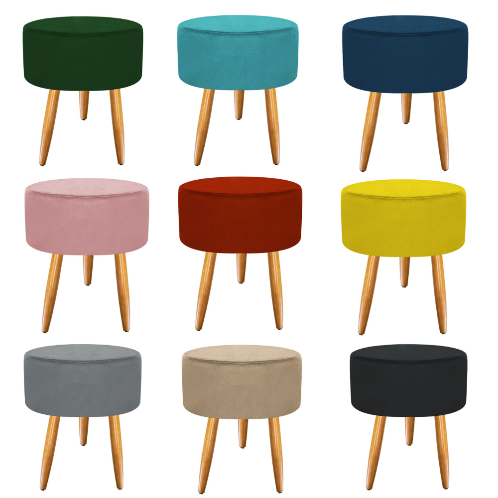 Puff Redondo Bela Suede pés palitos decorativo várias cores Bela Móveis