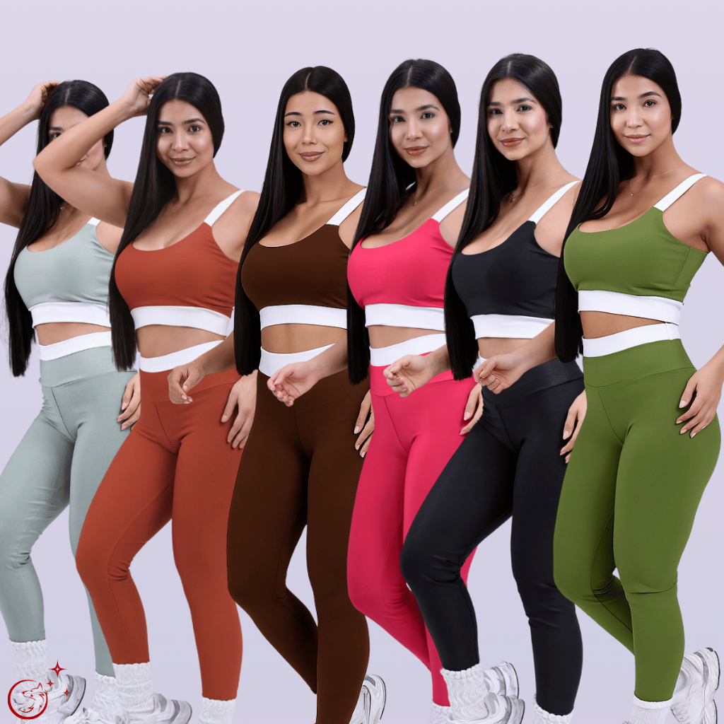 Conjunto Fitness Academia Feminino Bicolor Calça Legging e Top Alça Zero Transparência em Oferta na Shopee