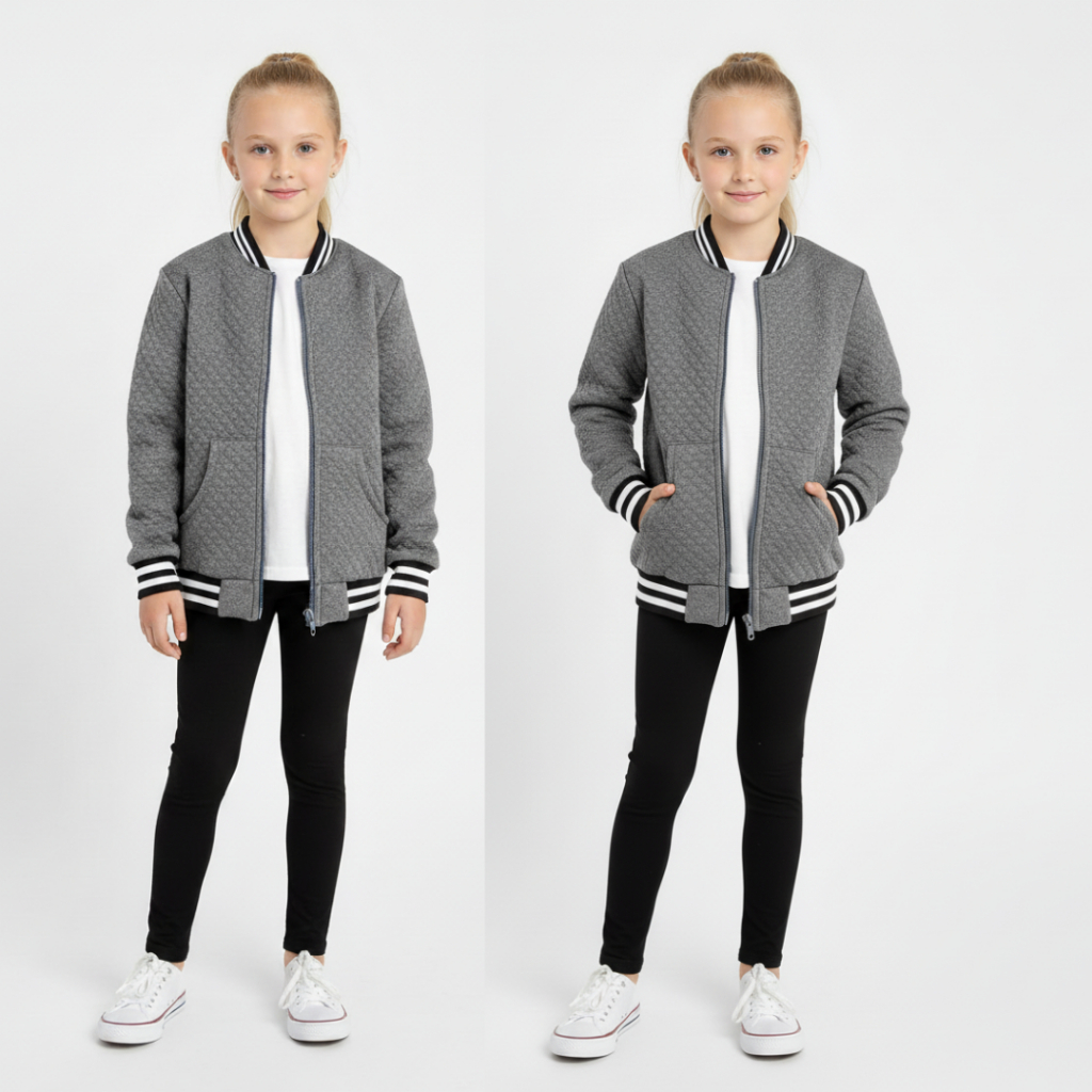 Blusa De Frio Infantil Jaqueta Bomber  De Metalasse Sem Capuz Com Bolso e Zíper