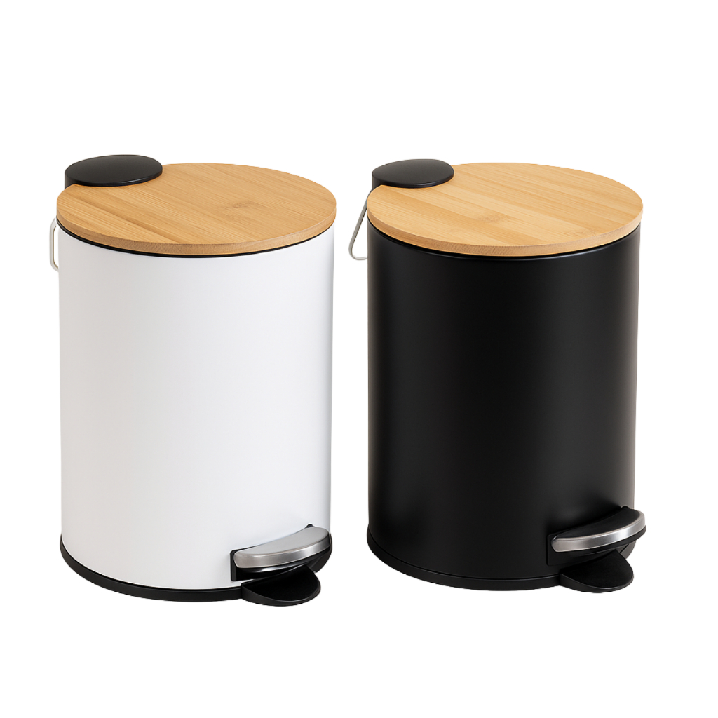 Lixeira Pedal C/ Tampa Bambu 5 Litros Cesto de Lixo Banheiro Cozinha em Oferta na Shopee