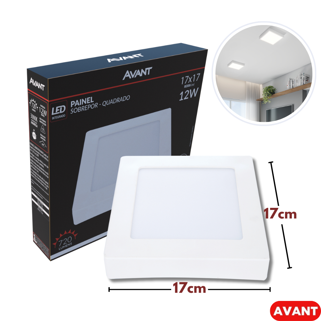 Luminária Painel Plafon Led 12W Avant Sobrepor Quadrado Branco Frio 6500K Bivolt em Oferta na Shopee