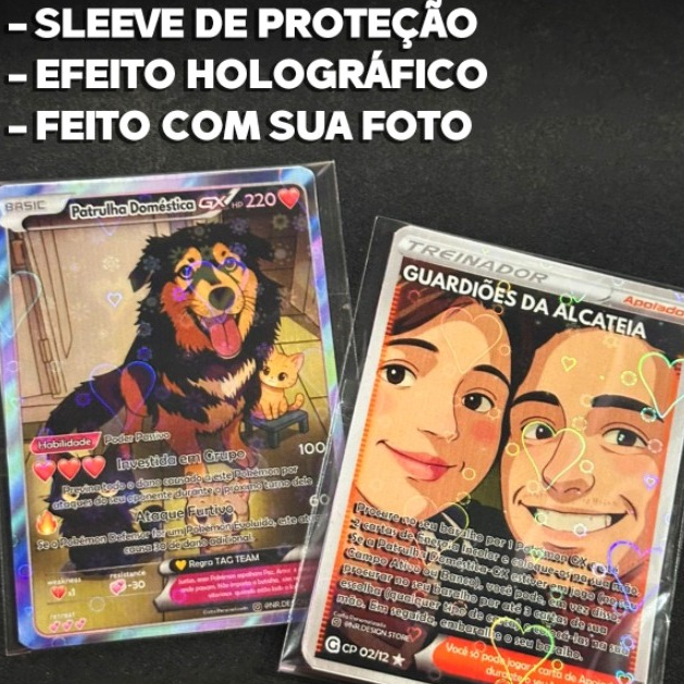 Cartas Personalizadas Brilhante Holográfico (Foil) Frente e Verso com sua imagem ou desenho - Estilo Pokemón