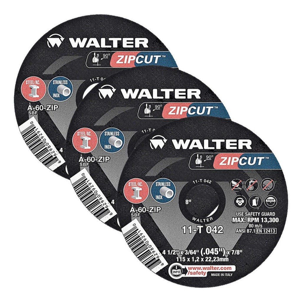 Discos de Corte Zipcut 115mm Walter Kit com 3 Peças 11T042