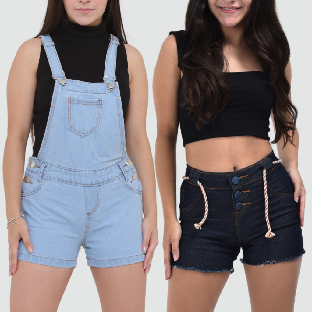 Roupa de menina jeans short com cordinha, jardineira macaquinho infantil juvenil do 10 ao 16