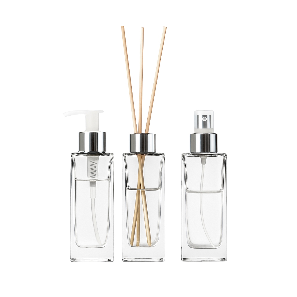 Kit Lavabo + Home Spray Banheiro Saboneteira, Difusor e Home spray - Square 150ml - 4 Cores Luxo