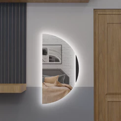 Espelho Meia Lua E25 115cmx60cm 150cmx60cm 170cmx70cm Com Led Luz Branca e Amarela Corpo Inteiro Sala Quarto Hall Closet