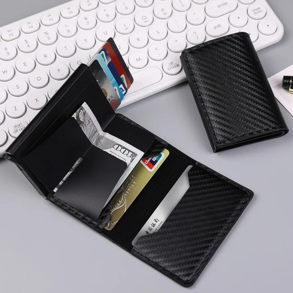 Carteira RFID De Fibra De Carbono-Porta-Cartões Pop-Up Automático Com Proteção Antirroubo