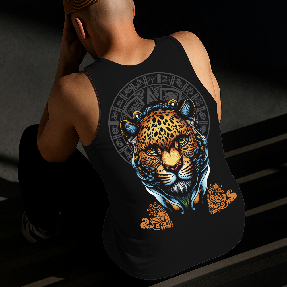 Camiseta Regata Masculina Estampada Tigre Indígena Algodão Estilo Conforto Diário Do Tamanho P GG
