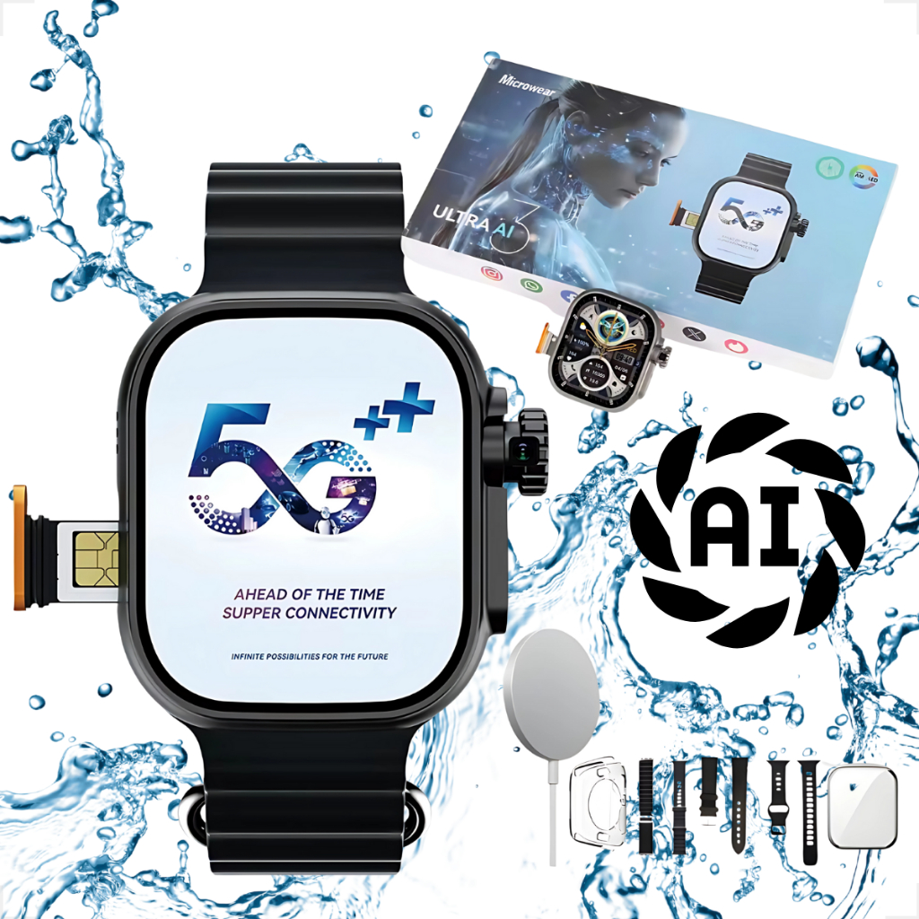 Smartwatch ultra 3 5G AI com Chip e Câmera Tela AMOLED 49mm 16GB NFC Chamadas GPS e Monitor de Saúde