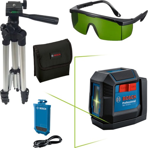 Kit Nível Laser Verde Bosch GLL 12-22 G LI + Tripé 102cm + Óculos