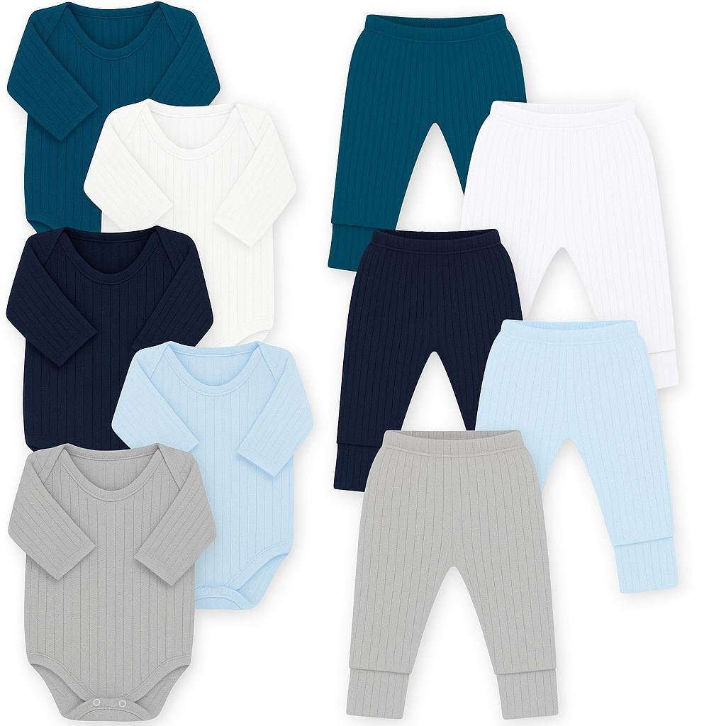 Kit 10 Pçs Body Bebê E Mijão Pé Reversível Suedine Liso Menino