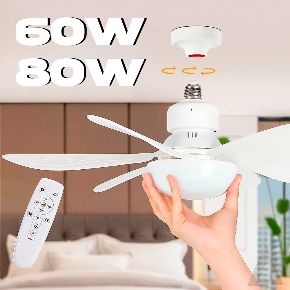 Ventilador de Teto Turbo Silencioso Oval 60W/80w 6 Pás LED 3 Cores E27 Controle Função Timing Bivolt