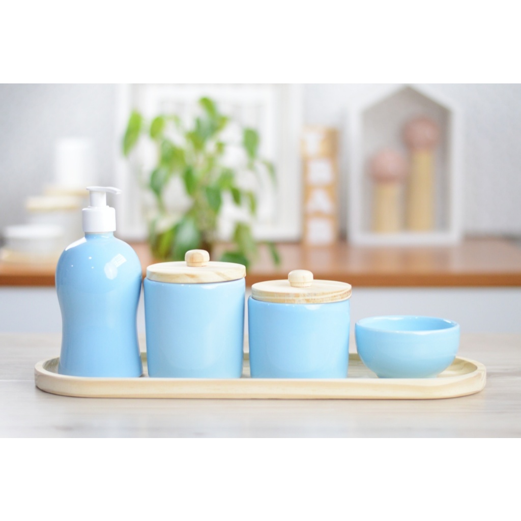 Kit Higiene Promocional Maternidade Decoração Infantil Quarto Azul Bebê Pote Algodão Pote Cotonete