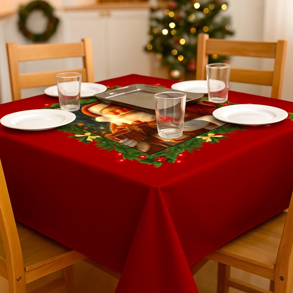Toalha de Mesa Natal Quadrada Cozinha Sala Microfibra 1,45m x 1,45m