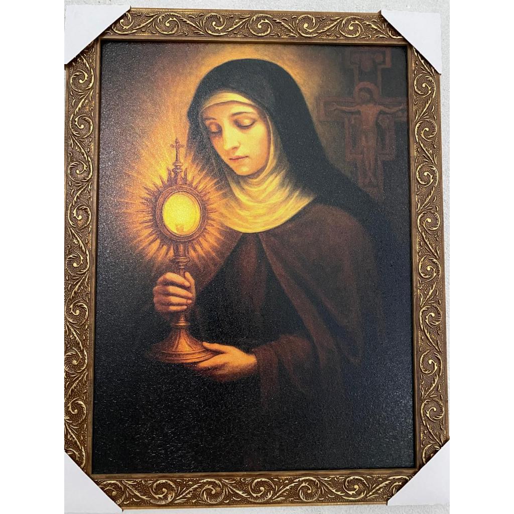QUADRO DE SANTA CLARA 30X40 CM RESINADO MOLDURA TRABALHADA