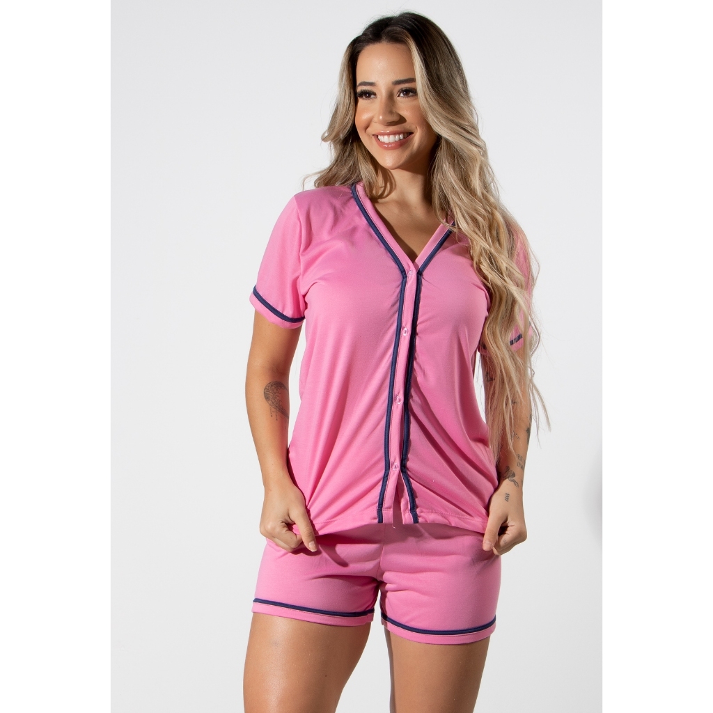 Promoção Pijama Curto Em Malha Blogueirinha Short e Blusa Amamentação