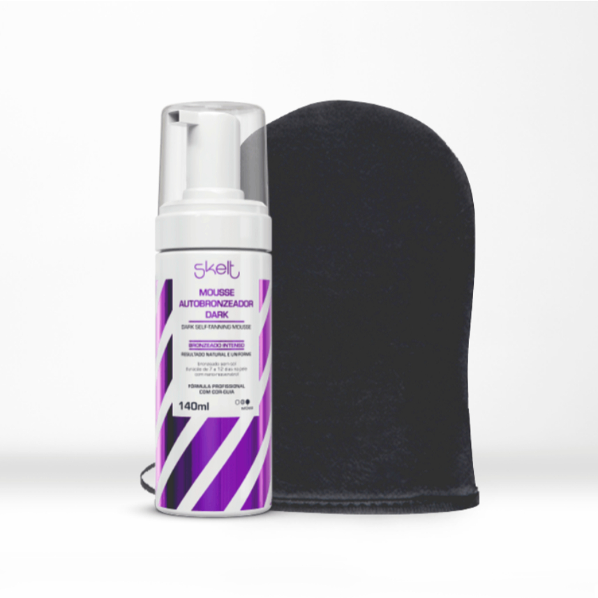 Kit Autobronzeador Iniciante Dark Bronzeado Intenso - Autobronzeador Mousse Dark + Luva Aplicadora - Skelt em Oferta na Shopee
