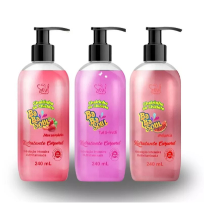 Kit 3 Hidratante Corporal Babasoul 240ml Soul Cosméticos Melancia Tutti-Frutti e Moranguinho