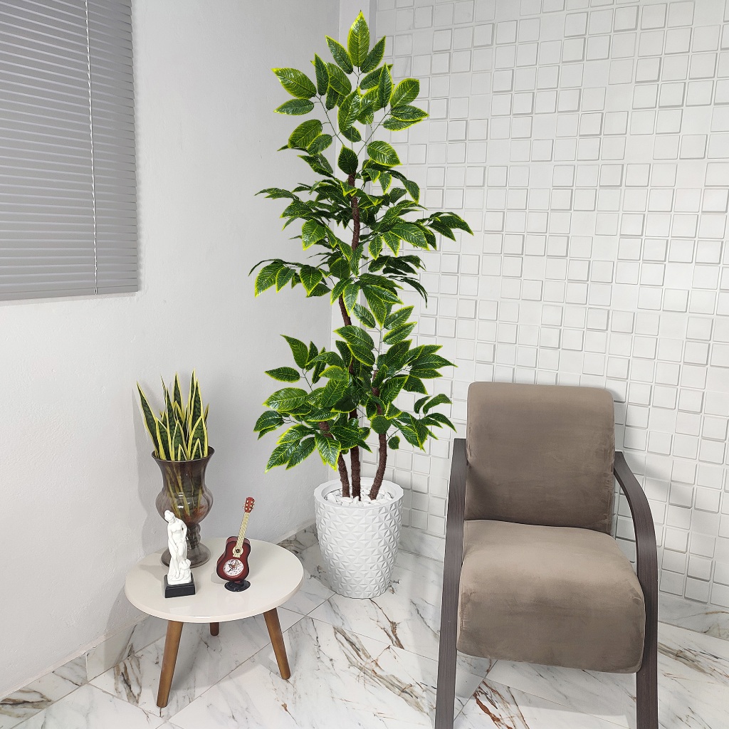 Planta Brasileirinho Croton Artificial 190cm Grande Vaso Pedra