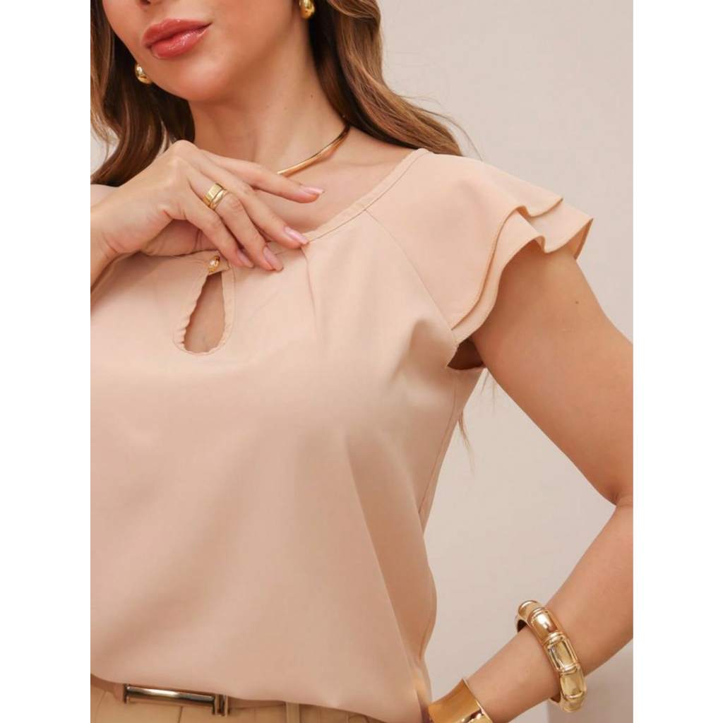 blusa 2 manga babado com botao moda feminina