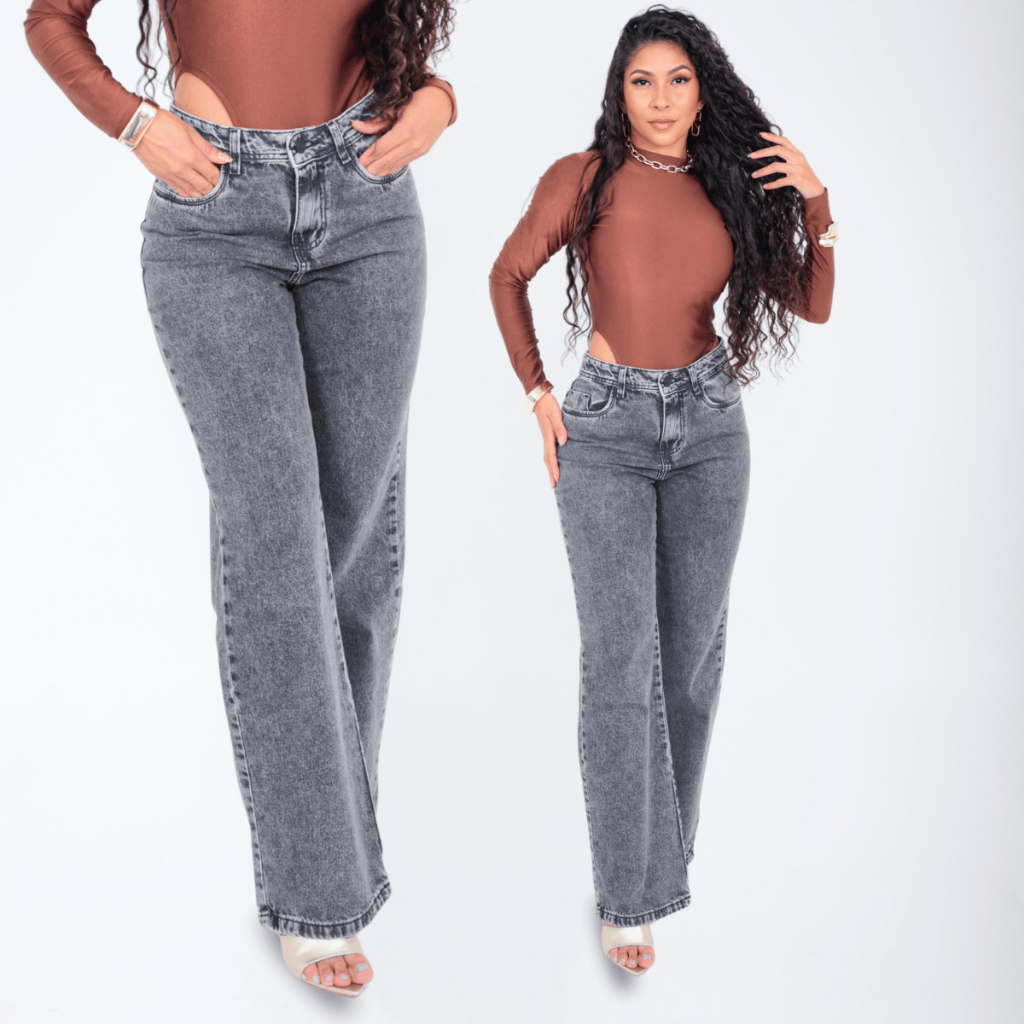 Wide Leg Marmorizada Calça Feminina 100% Algodão Pantalona Premium Boca Larga Cintura Alta