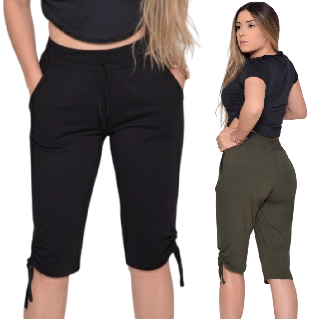 Capri Viscolycra Skinny Bermuda Feminina em Oferta na Shopee