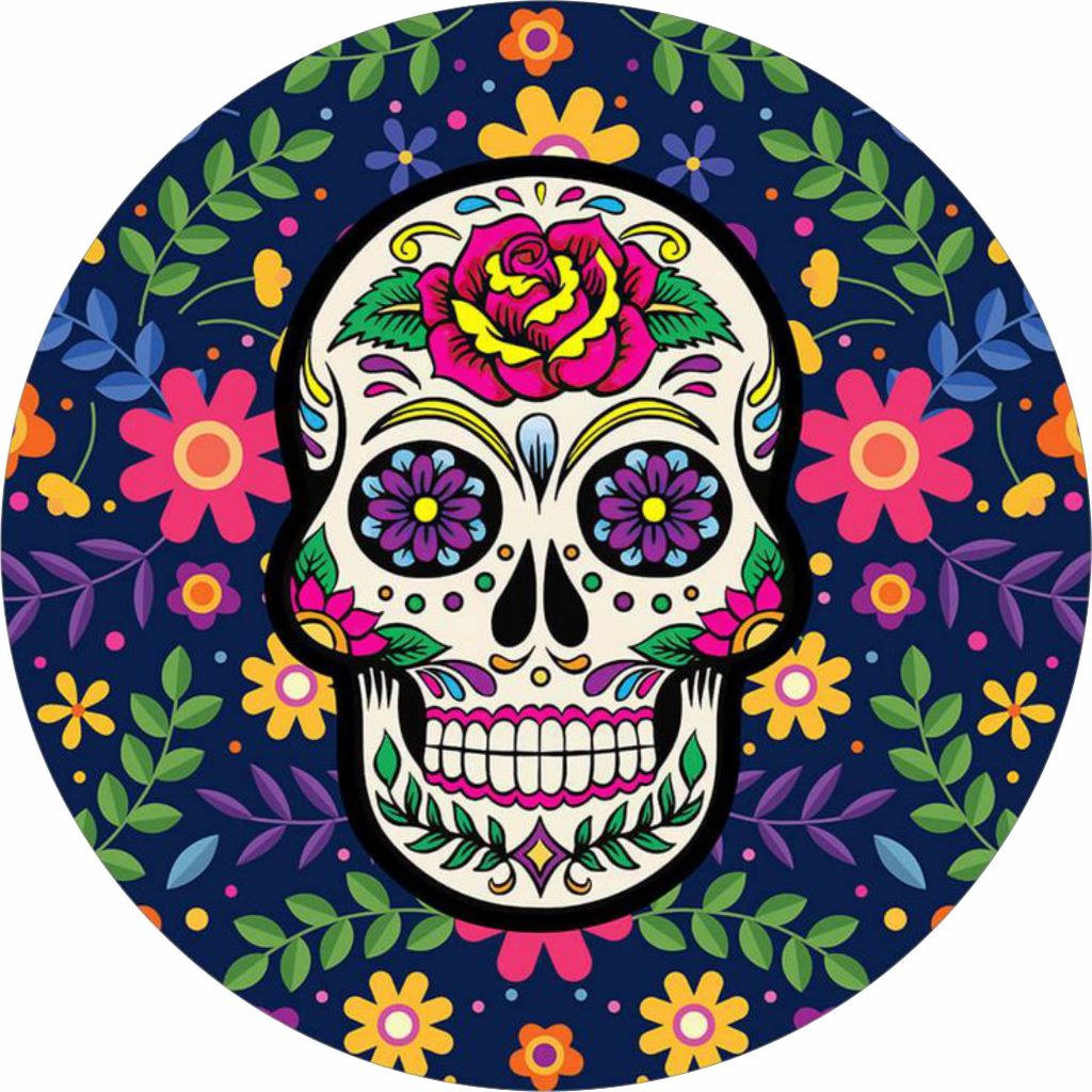 Painel em Lona Redondo Sem Elástico - Caveira Mexicana - Lona Fosca