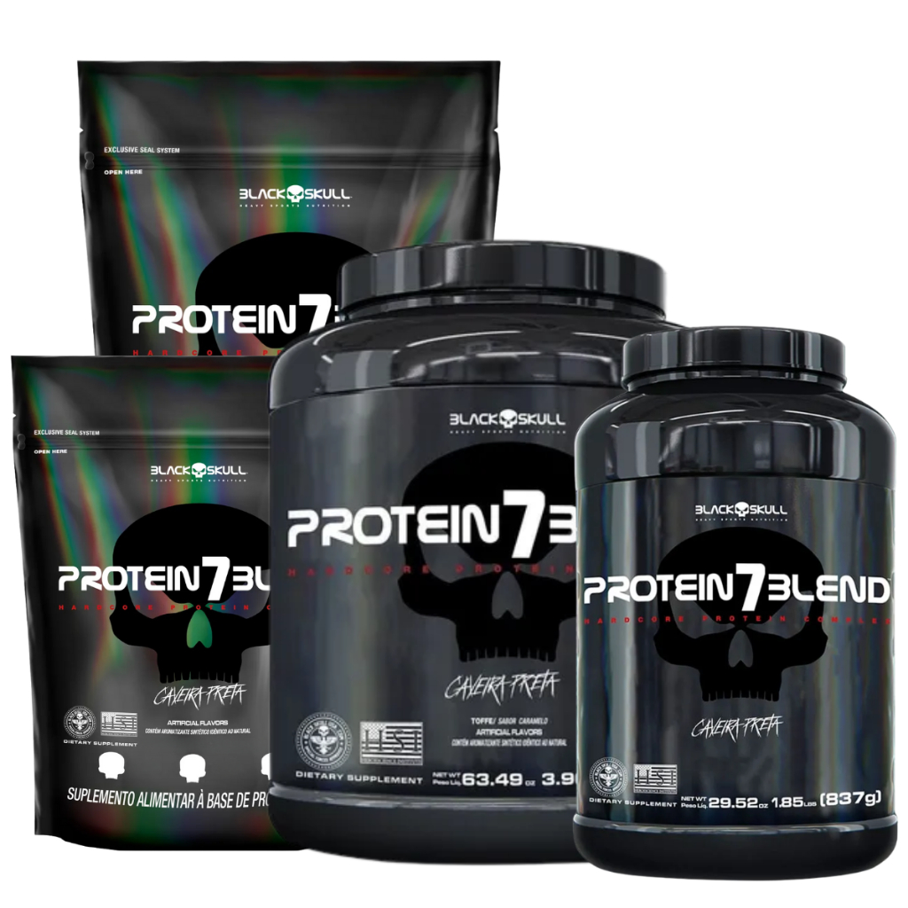 Whey Protein 1.8kg 840g Protein 7 Blend - Black Skull - WPC, Whey Isolado, Whey Hidrolizado