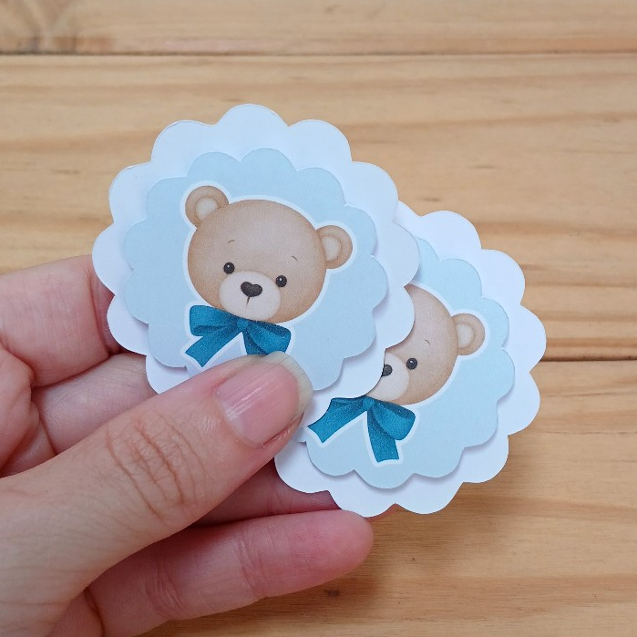 Aplique 3D Escalope Chá Revelação Ursinho Azul lembrancinha chá personalizado