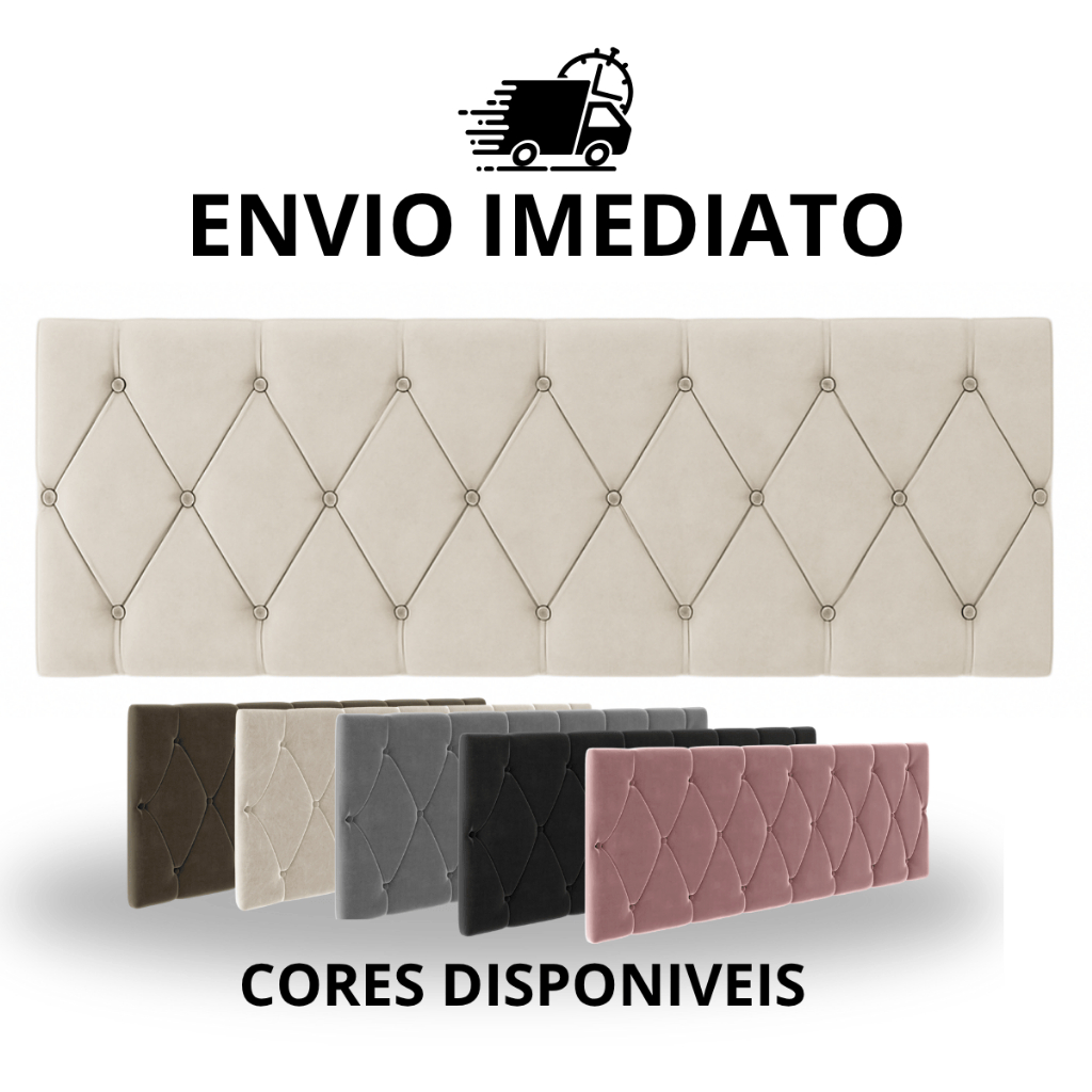 Cabeceira Estofada Letícia Luxo – Para Cama Box Casal, Queen ou King 1,40m a 1,95m | Fixação na Parede | Diversas Cores