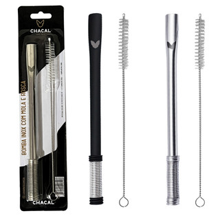 Kit Bomba Tereré Chacal Inox Filtro Mola Regulável Com Escova - Lançamento