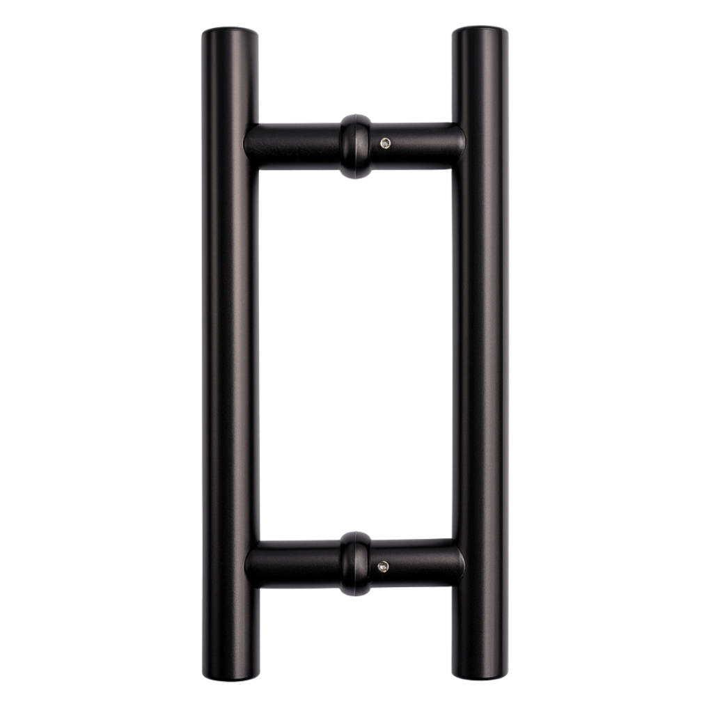 Puxador Duplo Redondo em Alumínio Preto para Portas Vidro e Madeira