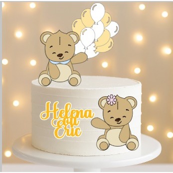 Topo de Bolo Chá Revelação | Ursinhos | Festa Menino ou Menina
