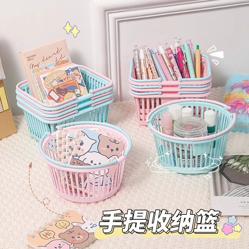 Mini cesta de armazenamento com alça - Pequeno Organizador de mesa plástico - porta treco em Oferta na Shopee