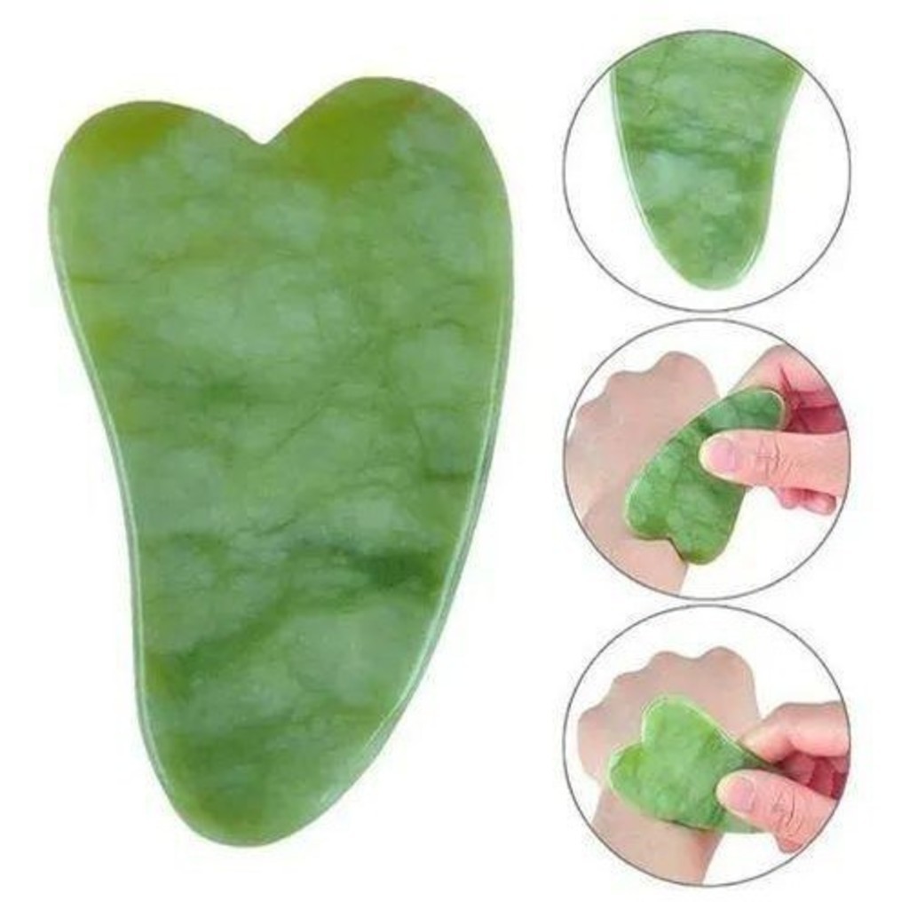 Placa Massageadora Gua Sha de Pedra Jade Natural - Massagem Facial e Corporal Relaxante