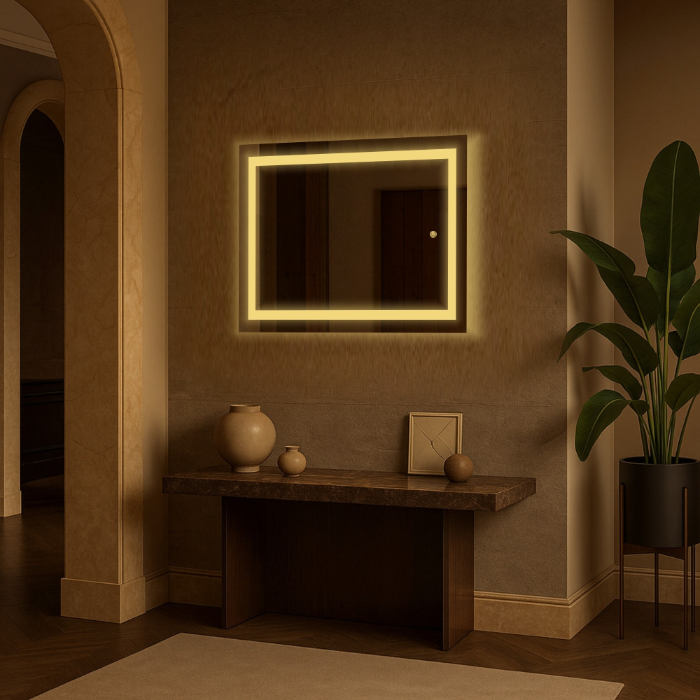 Espelho Retangular 70cm x 50cm Led Jateado Touch Grande Decorativo Bivolt Moderno Sala Quarto Banheiro Hall em Oferta na Shopee