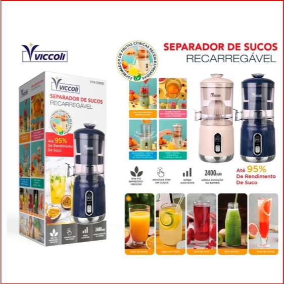 Espremedor Elétrico de Frutas Laranja Limão USB Recarregável 850ML 125W Fazer Portátil Sucos VICCOLI