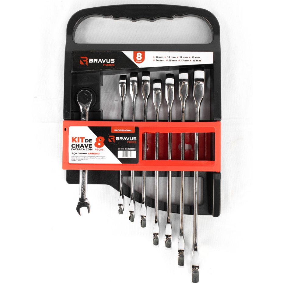 Kit Chaves Combinadas com Catraca 8 Peças – Bravus Force em Oferta na Shopee