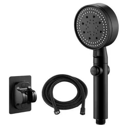 Chuveiro De Mão Kit Completo Conjunto De 3 Peças Ajustável Da Cabeça Preto Plástico De Alta Pressão