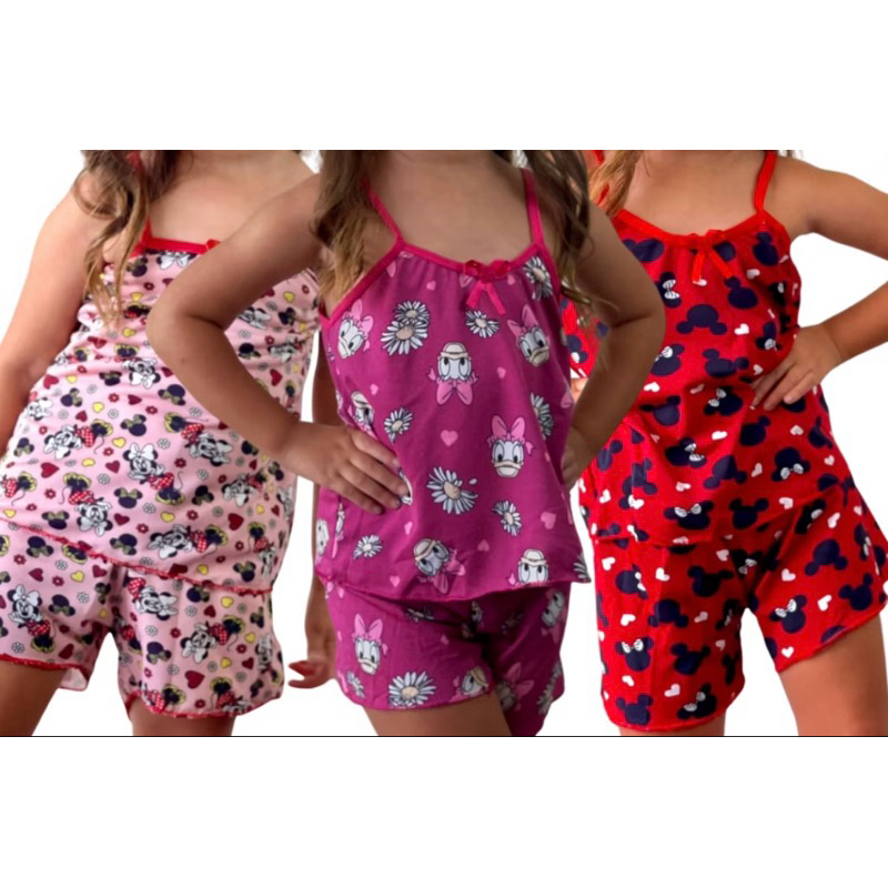 Kit com 2 Baby Doll Infantil em Poliéster Estampado Short Doll Feminino Conforto para as Crianças.