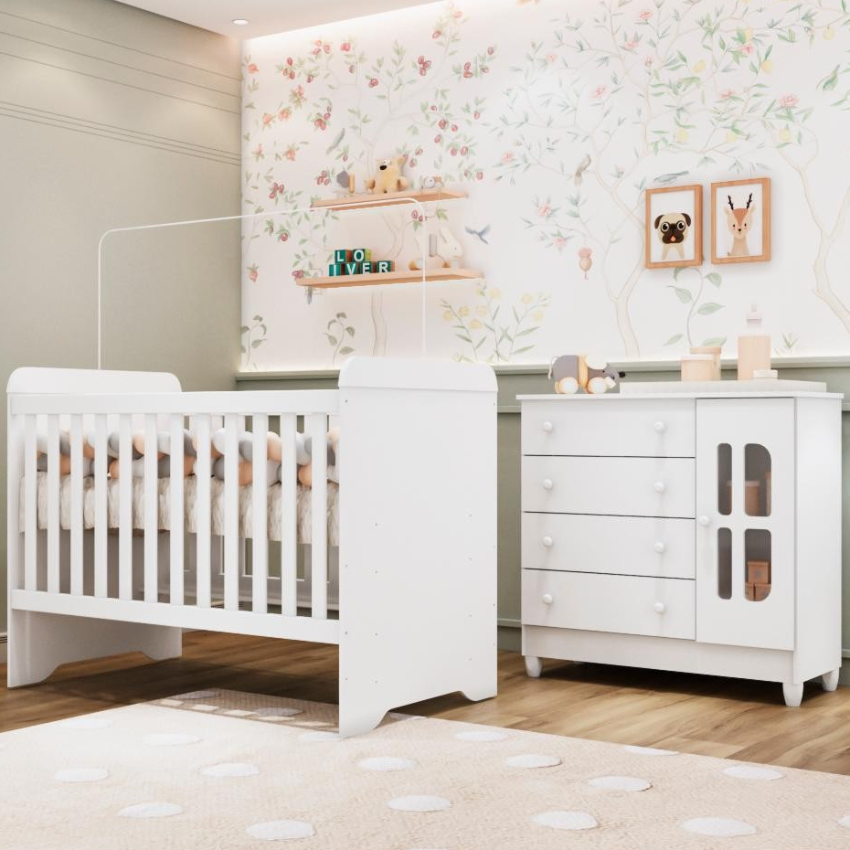Quarto Bebê Completo Gabrielle Berço Americano 3Em1 Cômoda Infantil 100% MDF em Oferta na Shopee