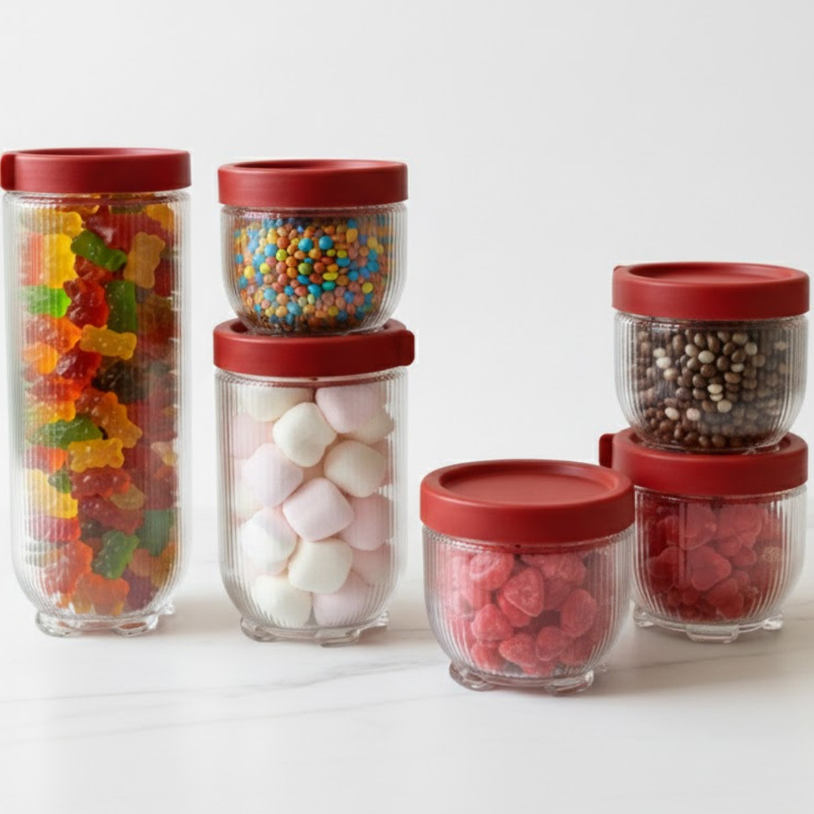 Kit 6 Potes de Vidro Hermético Empilhável com Tampa Gire e Trave – Organização Moderna