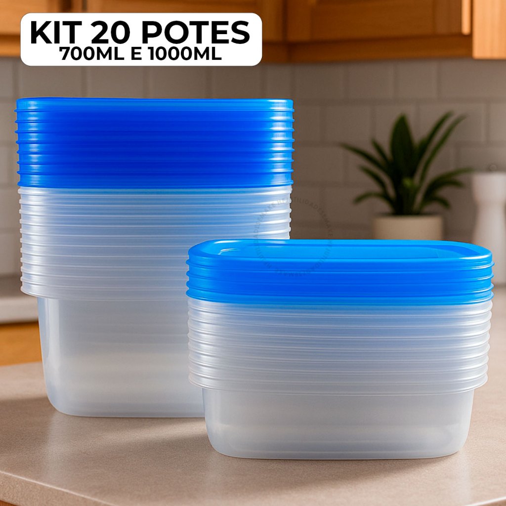 Imagem Kit 20 Potes 700ml 1000ml Conjunto Frezzer Micro-ondas Lava-louças Cozinha Organização