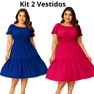 Kit 2 Vestido Feminino Curto Gravida Moda Evangélica Plus Size em Oferta na Shopee