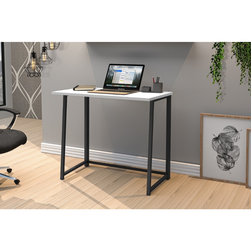 Mesa Home Office Escrivaninha Pequena Dobrável Portátil com Estrutura Aço Mesa Computador 80x47