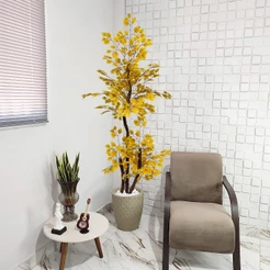 Fícus Artificial Amarelo 190cm Grande Vaso Decoração Pedra