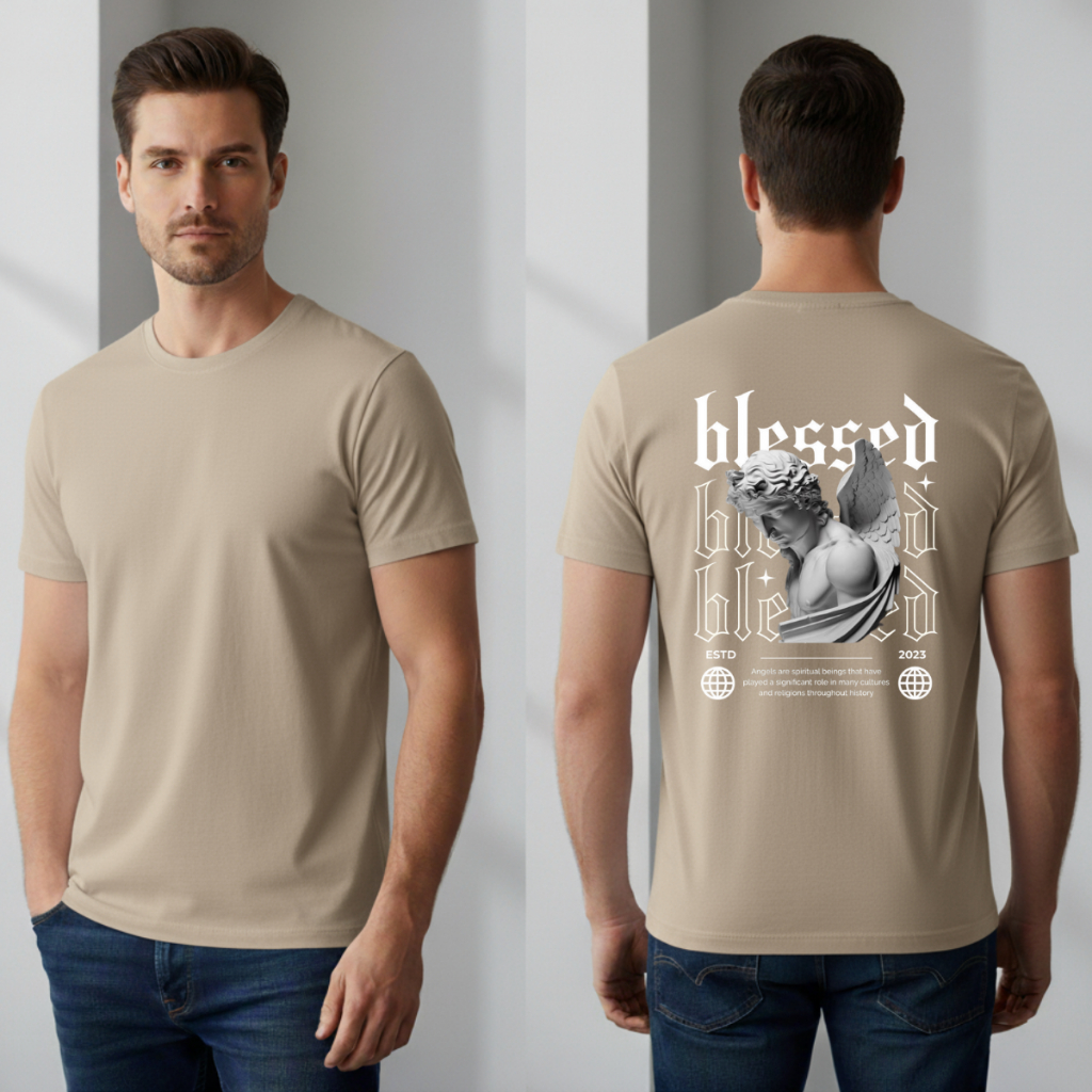 Camiseta Masculina e Feminina Estampada Angel Blessed Costas Camiseta 100% algodão Ótima qualidade