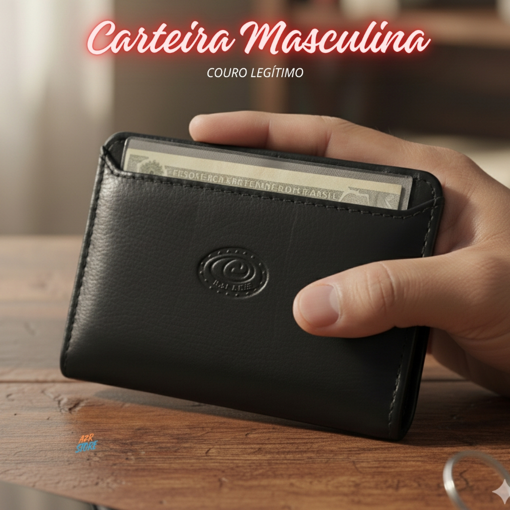 Carteira Masculina Pequena Slim Porta Cartão Couro Legítimo em Oferta na Shopee