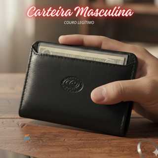 Carteira Masculina Pequena Slim Porta Cartão Couro Legítimo em Oferta na Shopee